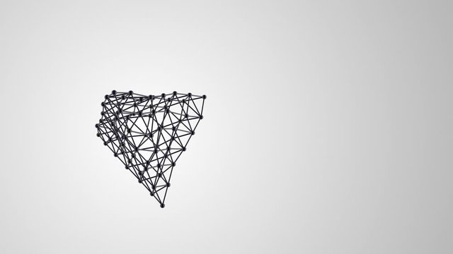 Geometric abstract background. 3D pyramid rotates in space. Figure from the atomic grid. The structure is distorted. Looped video footage.