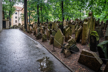 Old Jewish Cemetery Prague in Czech Republic.