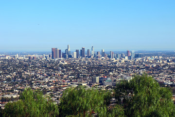 Fototapeta premium Panorama view of Downtown skyscrapers in los angeles from above