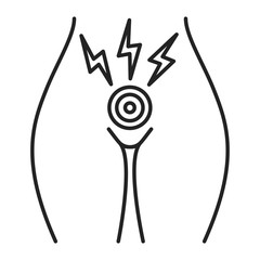 Acute menstrual pain black line icon. Female reproductive system disease. Woman health problems. Isolated vector element. Outline pictogram for web page, mobile app, promo