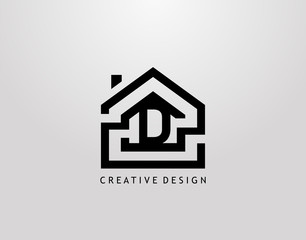 Minimalist House D Letter Logo. Real Estate Architecture Construction Logo