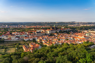 Aerial view of Prague Czech Republic from Petrin Hill observation Tower.