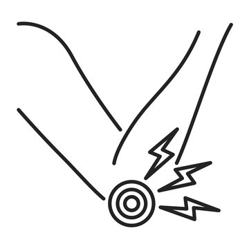 recommend clip art: Acute pain elbow joint black line icon. Sprain, injury, arthritis. Isolated vector element. Outline pictogram for web page, mobile app, promo.