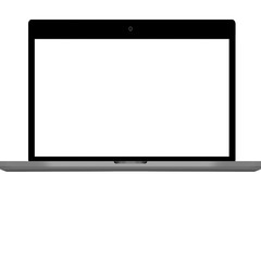 Ilustração realista de computador em fundo branco, ideal para a inserção de anúncios em sua tela. Seu fundo branco pode ser facilmente removido.