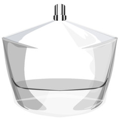 Ilustração JPEG  de um franco de vidro para perfumes com o fundo branco, de fácil recorte. Mockup