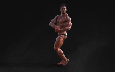 Fototapeta na wymiar 3d Illustration bodybuilder man posing. Beautiful sporty male power guy. Fitness muscle man with clipping path.