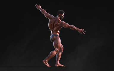 Fototapeta na wymiar 3d Illustration bodybuilder man posing. Beautiful sporty male power guy. Fitness muscle man with clipping path.
