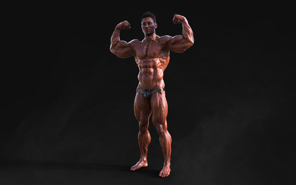 3d Illustration bodybuilder man posing. Beautiful sporty male power guy. Fitness muscle man with clipping path.