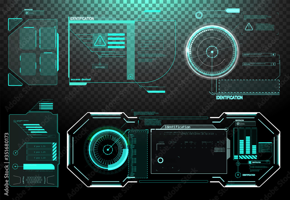 Poster HUD UI GUI futuristic user interface screen elements set. High tech screen for video game. Sci-fi concept design. Square Frames Blocks Set HUD Interface Elements. Futuristic warning frame
