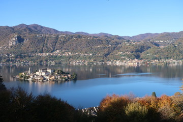 Island in the middle of the Orta Lake in the Lombardy region in North Italy