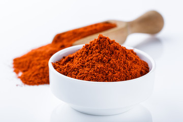 fragrant ground paprika on a white acrylic background