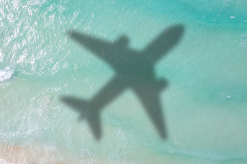 Fototapeta na wymiar Symbolic picture vacation travel traveling sea airplane flying Seychelles aerial photo