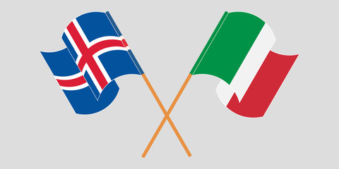 Crossed flags of Iceland and Italy