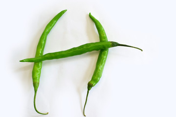 fresh Green chili on white background,Indian spicy chili.