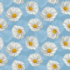 Seamless white flowers pattern. pastel blue background