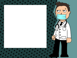 angry doctor kid cartoon expression frame background in vector format