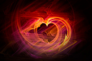 Abstract fractal pattern in the form of a heart on a dark background and is suitable for use in projects of imagination, creativity and design. Wallpapers and postcards