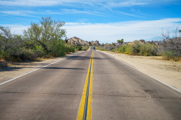 on the road in the joshua tree national park, california, usa