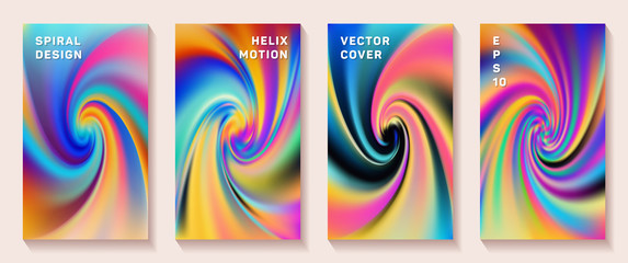Gradient spiral rotation cover page templates set.