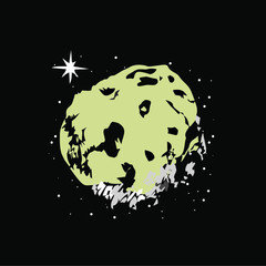 Moon Asteroid Frozen Star Space Hand Drawn Cartoon Illustration