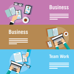 business and teamwork banners with gadgets