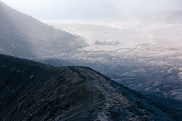 Bromo volcano on Java island, Indonesia, in daylight, another planet landscape