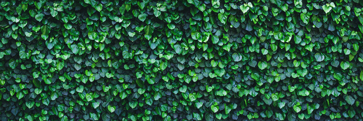 Panele Szklane  Panoramic ivy green wall surface for decoration design. Natural background texture. Spring Summer Floral banner. Interior vertical garden. Urban jungle indoor gardening.