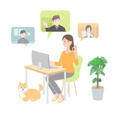 リモートワーク　テレワーク　在宅勤務　女性　リモート会議