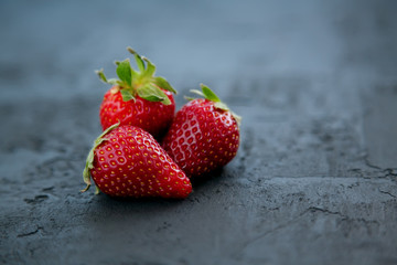 close-up three strawberries