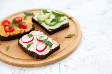 Close-up healthy vegetarian rye bread toasts