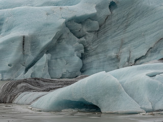 View of the melting glacier. Svinafelljokull glacier in Skaftafell National Park, Iceland