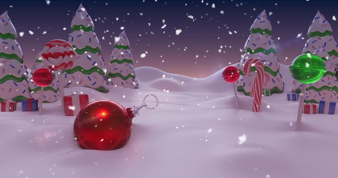 Animation of a snowy forest decorated for Christmas