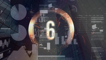 Animation of countdown from ten to zero over interface data processing and recording on background - Powered by Adobe