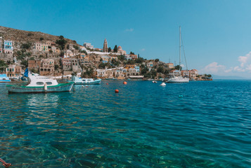 Fototapeta premium Beautiful view of the sea in the island of Symi, Greece