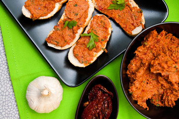Sandwiches with spicy tuna elegantly served