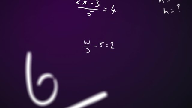 Animation of mathematical formulae moving on purple background
