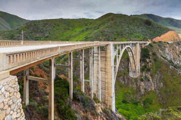 Fototapeta na wymiar View of the Bixby Creek Bridge on the famous road number 1, Monterey, USA.
