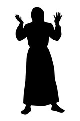 The monk prays. Silhouette. Vector drawing