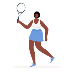 Woman dressed in sportswear playing tennis. Sportswoman holding racket and hitting ball isolated on white background.Woman activities. Healthy lifestyle. Flat cartoon vector illustration.