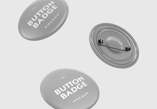Floating Realistic 3D Circular Pin Button Badge Mockup