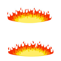 Red flame set. Fire element. Part of the bonfire with the heat. Cartoon flat illustration. Fireman's job. Dangerous situation.