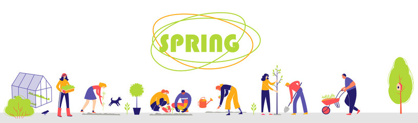 Naklejka premium People spend time in a garden.