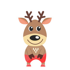 Cute cartoon funny deer, stock vector illustration isolated on white background