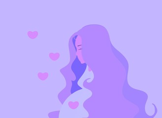 Mother and baby , pregnancy illustration, purple color. maternity. Belly shape. Heart love.