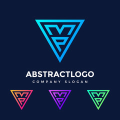 colorful MP letter logo with triangle shape. typography Font MP creative stylish vector design icon.