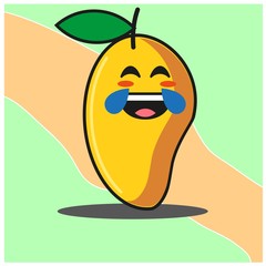 Grinning with happy eyes and tear of joy Cute Mango fruit cartoon face mascot character vector design