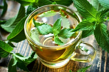 Wall murals Kitchen Freshly prepared mint tea out of fresh leaves