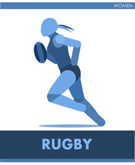 Rugby. Sports game. Women's contest. Vector. Icon, pictogram. Summer international sport. Girls are training. Women's competitions. Championship symbol.