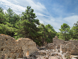 Fototapeta na wymiar Ruins of Phaselis, Greek and Roman city on the coast of ancient Lycia. Architectural landmark near modern town Tekirova in the Kemer district of Antalya Province in Turkey.