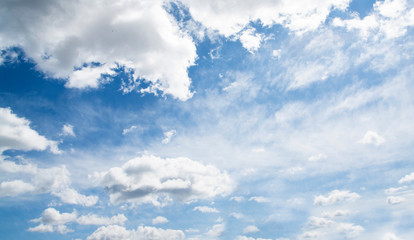 Naklejka na ściany i meble White clouds on a background of blue sky. Banner format